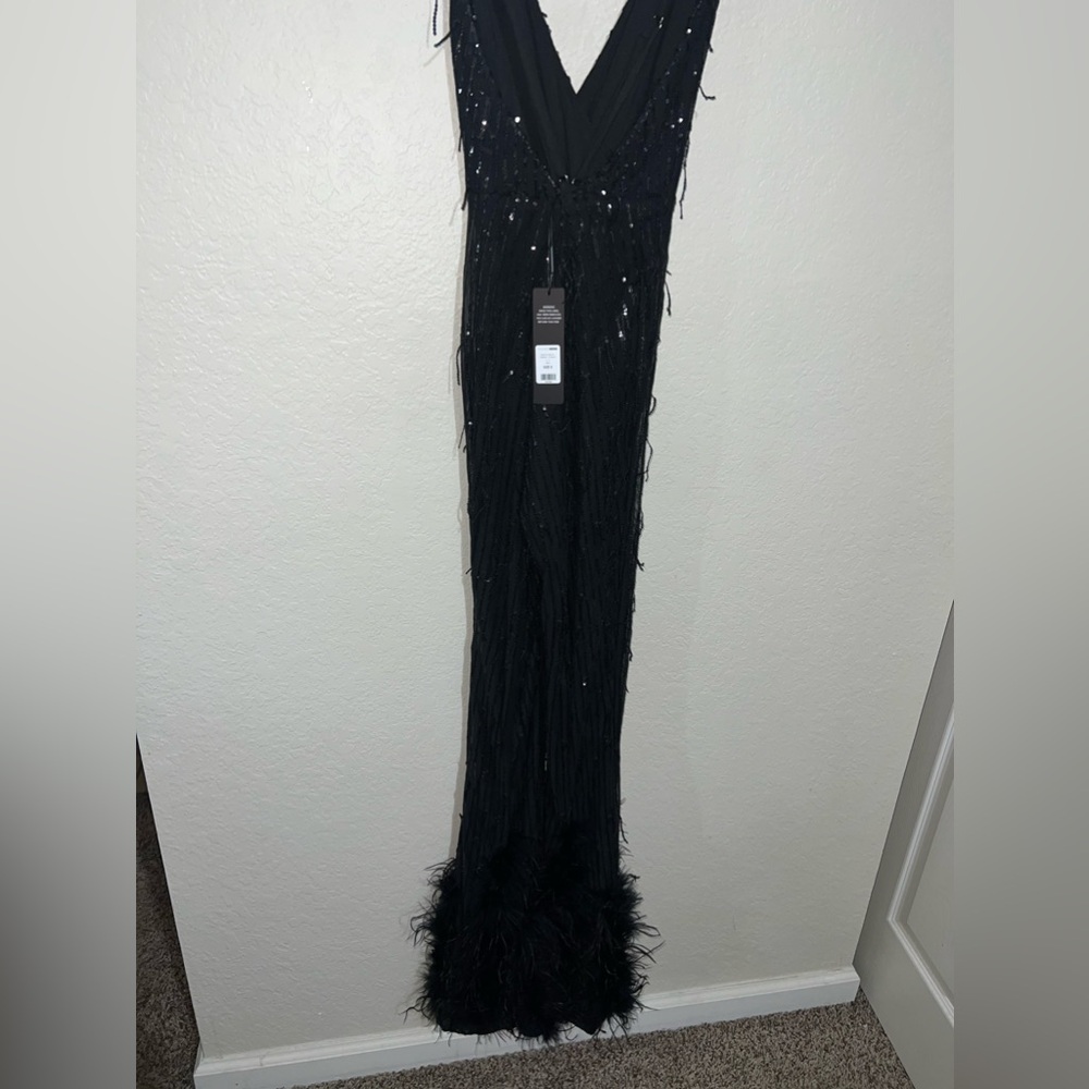 Sophia Sequin Feather Jumpsuit - Black